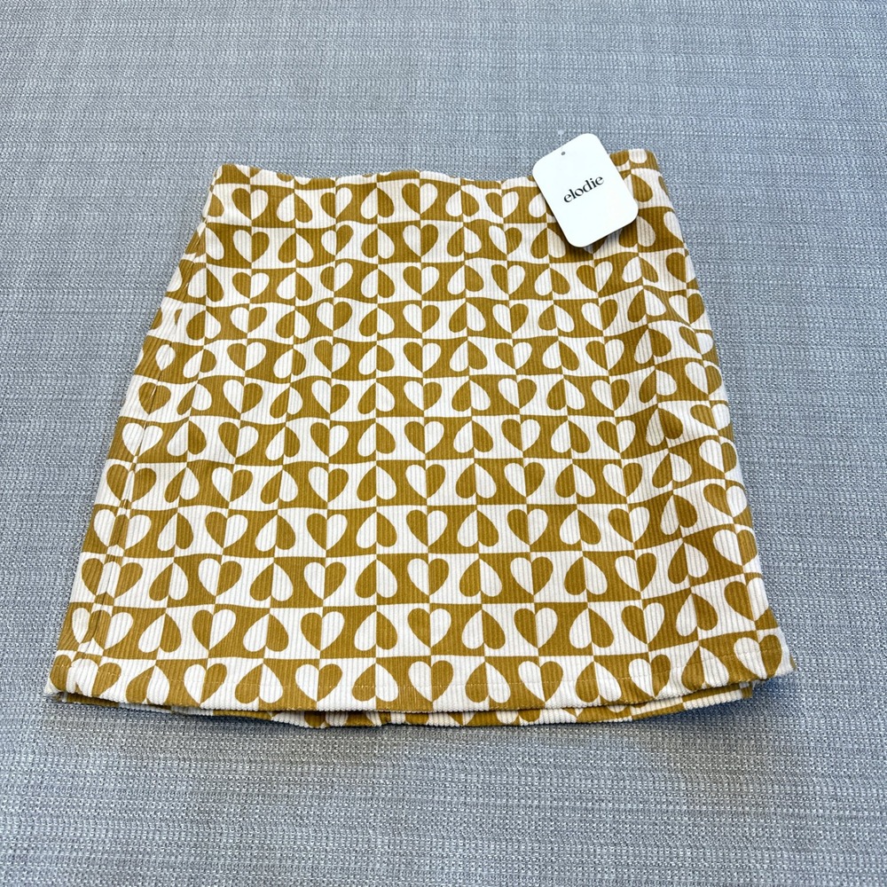 Retro Heart Print Corduroy Mini Skirt Small Y2K Indi Mod Academia NEW